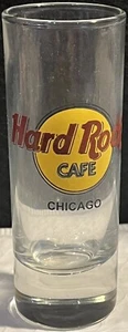 Hard Rock Cafe CHICAGO 4" SHOT GLASS Classic HRC Logo BLACK Text Clear "CAFE" - Picture 1 of 1