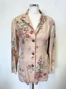 BODEN PINK FLORAL PRINT LINEN V NECK LIGHTWEIGHT JACKET SIZE 10 - Picture 1 of 4