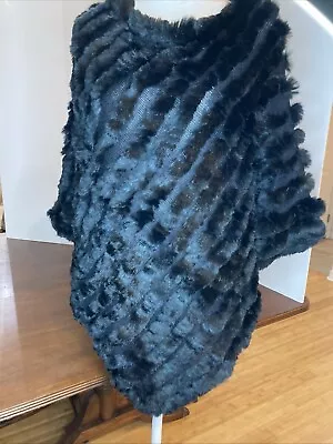 B By Bernardo Poncho Black Rabbit Fur One Size Fits Most Poncho Wrap - Image 1 of 4