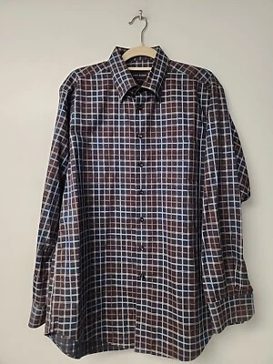 Camisa de vestir Scott Barber para hombre L abotonada azul marino a cuadros manga larga Foto 1 de 4