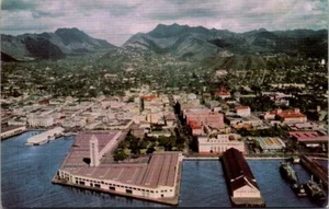 Honolulu Harbor Port Tour Hawaii With Union 76 Oil Company Postcard Aerial View - Picture 1 of 2