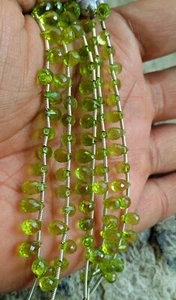 20 Ct Natural Faceted Green Peridot Teardrops Cut 4 Inch One Line Strand Beads - Picture 1 of 17
