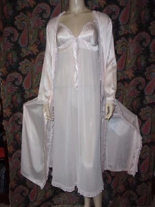 Linea Donatella Pink Peignoir Gown & Robe Set Satin & Sheer Size (S) - Picture 1 of 15