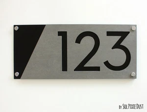 Modern House Numbers, Concrete & Black Acrylic - Sign Plaque - Home Address - Picture 1 of 7