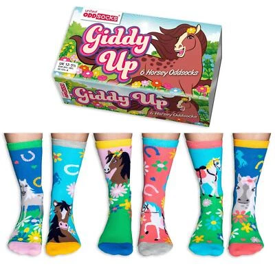 United Oddsocks Giddy Up 6 Oddly Coordinated Multicoloured Kids Socks UK 12-5.5