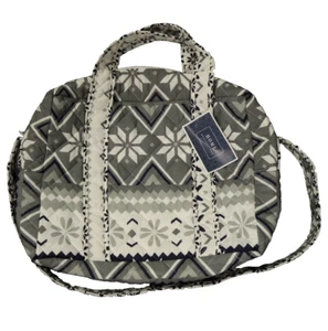 Home Reflections Reindeer Poinsettia Quilted Tote Bag Zip Gray Navy White 16x12 - Picture 1 of 14