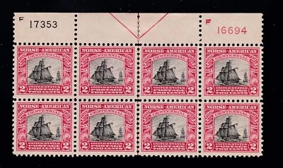 US 620 2c Norse-American Mint Top Plate Block of 8 VF-XF OG LH  (BB11) - Image 1 of 2