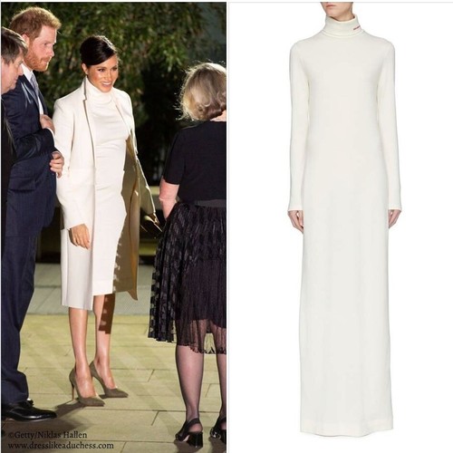 OFF WHITE Maxi abito Calvin Klein bianco sporco lana vergine 205W39NYC XS £1495 OTTIME CONDIZIONI ASO Celeb