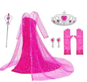 Girls Sparkly Pink Princess Dress Costume Set with crown, wand, gloves, 9-10yr - Picture 1 of 4