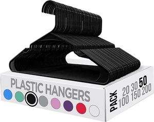 Plastic Hangers 50-Pack, Space-Saving Coat Hangers with Shoulder Grooves, Black - Picture 1 of 11