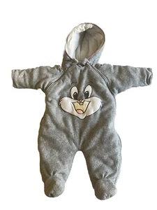 De colección Y2k Looney Tunes Gris Bugs Bunny 6-9 Meses Bebé Traje de Nieve Bunting 2004 - Imagen 1 de 14