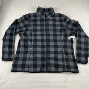 Essentials Womens XXL Jacket Black Plaid Classic Long Sleeve Full Zip Fleece NWT - Picture 1 of 14