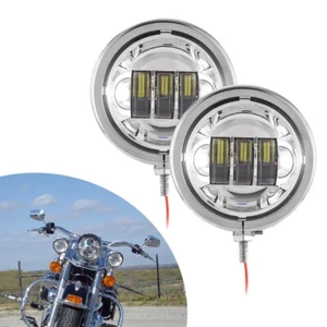 Pair 4.5" LED Auxiliary Spot Fog Passing Lights + Housing Bucket For Motorcycle - Picture 1 of 12