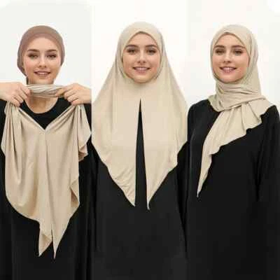 Triangle Cotton Jersey Scarf for Women Instant Loop Head Wrap Tie Style Cover - Image 1 of 4