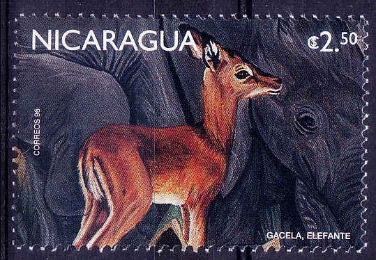 Nicaragua 1999 MNH, Gazella, Elefantes, Animales Salvajes Foto 1 de 1