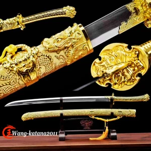 Gold Dragon Chinese Kung Fu Sword Ming Dao 1095Steel Functional Both Sharp Edges - Picture 1 of 10