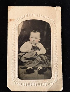 Antique Photo Victorian Era Tintype Baby "Chaunce" Pink Cheeks See Details - Picture 1 of 6