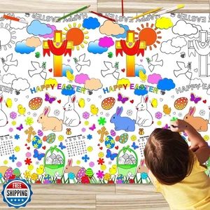 JUNQIU Easter Coloring Tablecloth for Kids, 71 * 48 in Giant Coloring Poster, - Picture 1 of 5