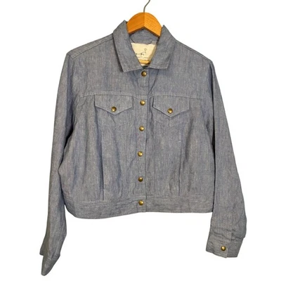 Not Perfect Linen Blue Snap Button Down Jacket Size XL - Image 1 of 4