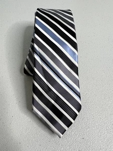 Structure Black, Gray, Blue Striped Pattern Slim Handmade Tie NWOT - Picture 1 of 7