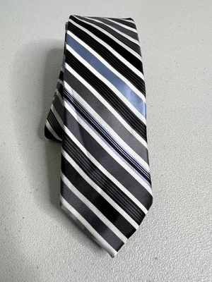 Structure Black, Gray, Blue Striped Pattern Slim Handmade Tie NWOT - Image 1 of 4