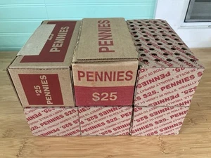 $25 SEALED Bank Box- Lincoln Penny Rolls w/ Copper, & Shield Cents Pennies - Picture 1 of 7
