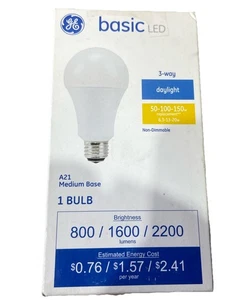 GE Basic Bulbs LED A21 Medium Base 3 Way In Daylight Up To 2200lm {107} - Picture 1 of 11