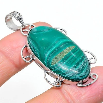 Colgante de joyería de regalo de plata de ley 925 con piedras preciosas de malaquita 2,29" b867 Foto 1 de 3