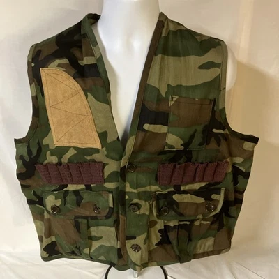 Vtg Caliber Hunting Vest Large Woodland Camo Shooting Duck Fowl Game Pouch FS! - Image 1 of 4