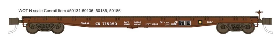 Wheels of Time 50185 N CON 53'-6" General Service Fish Belly Flatcar (Pack of 3) - Image 1 of 1