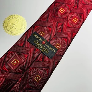 Robert Talbott erstklassige extralange rote gewebte Seidenkrawatte mit goldenen Quadraten 65 Zoll x 3,8 Zoll - Bild 1 von 11