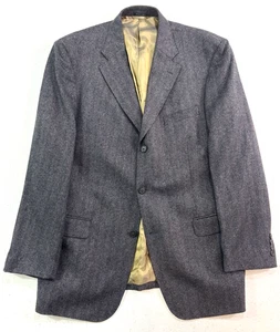 Ibiza 44L 100% Cashmere blazer jacket sport suit coat charcoal gray herringbone - Picture 1 of 10