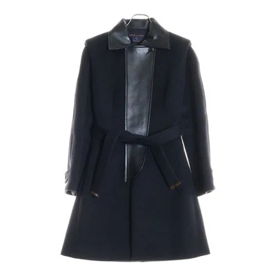 LOUIS VUITTON Collar Leather Wool Angora Coat FHMA90ROR Ladies Black - Image 1 of 4