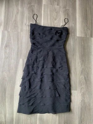 Tadashi black tiered layer spaghetti strap dress Size 6 Silk, Vintage - Image 1 of 4