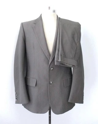 Vtg 70s Steel Gray Shiny Sharkskin Poly Knit 2-Pc Pimp Suit Wide Flare Leg 40 - Image 1 of 4
