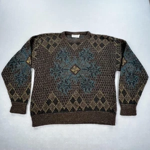 Vintage Jantzen Pullover Herren Large Braun Blau Geometrisch Strick Made USA 90s - Bild 1 von 8