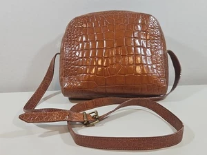 Vintage Furla Croc Embossed Leather Crossbody Shoulder Bag Brown Made In Italy - Picture 1 of 14