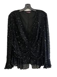 Marina by Marina Bresler Negro Lentejuelas Cuentas Top Grande Noche Chaqueta Estilo LEER - Imagen 1 de 17