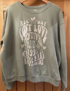 Hollister Sweater Pullover Womens Medium Retro Green Floral Cotton Casual Large - Imagen 1 de 2