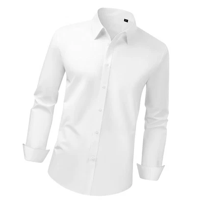 Uimoso Camicia Uomo Manica Lunga Elegante Antipiega Stile Formale Bianco M - Immagine 1 di 4