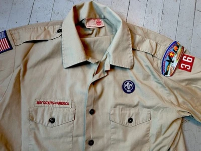 BOY SCOUTS Of America Shirt XLG Uniform BSA Patches VTG USA Moraine Trails PA 38 - Image 1 of 4