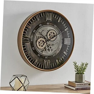 24 Inch Large Moving Gear Wall Clock for Farmhouse 24 Inch Antique Brass Gold - Picture 1 of 7