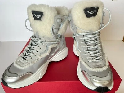 VALENTINO GARAVANI Shegoes Cuero Metálico Piel de Oveja Zapatilla Bota 36.5 / 6.5 EE. UU. Foto 1 de 4