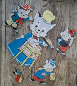 Vintage 50er Jahre DOLLY TOY COMPANY Mama Kätzchen / drei kleine Kätzchen Wandbehang - Bild 1 von 19