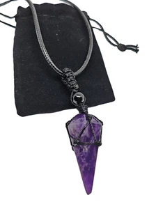 Amethyst Point Net Pendant Necklace Gemstone Healing 3rd Eye Jewellery With Bag - Picture 1 of 16