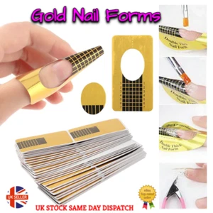 Gold Nail Forms For Builder Gel Nail Extensions Nail Art UV Acrylic Tip Guides - Picture 1 of 24