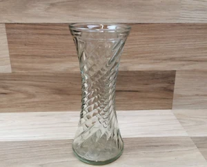 Vintage Ribbed Spiral Twirl Clear Glass Vase - 20cm Tall - Picture 1 of 10