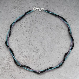 Cadena de espinela y turquesa y amatista trenzada plata de ley 925 K604 - Imagen 1 de 7