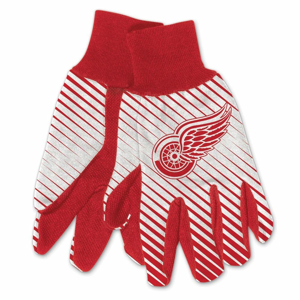 DETROIT RED WINGS STRIPED UTILITY GRIPPER DOTS GLOVES NEW WINCRAFT 👀 - Image 1 of 1