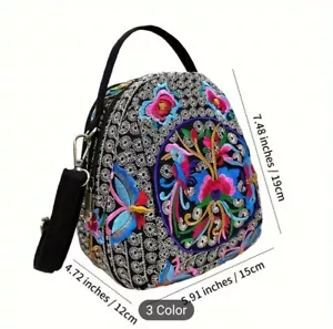 New, Embroidery, Floral Pattern, Crossbody Bag, Canvas, Polyester - Picture 1 of 7